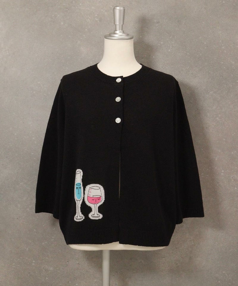 イラスト刺繍カーディガン（ブラック）