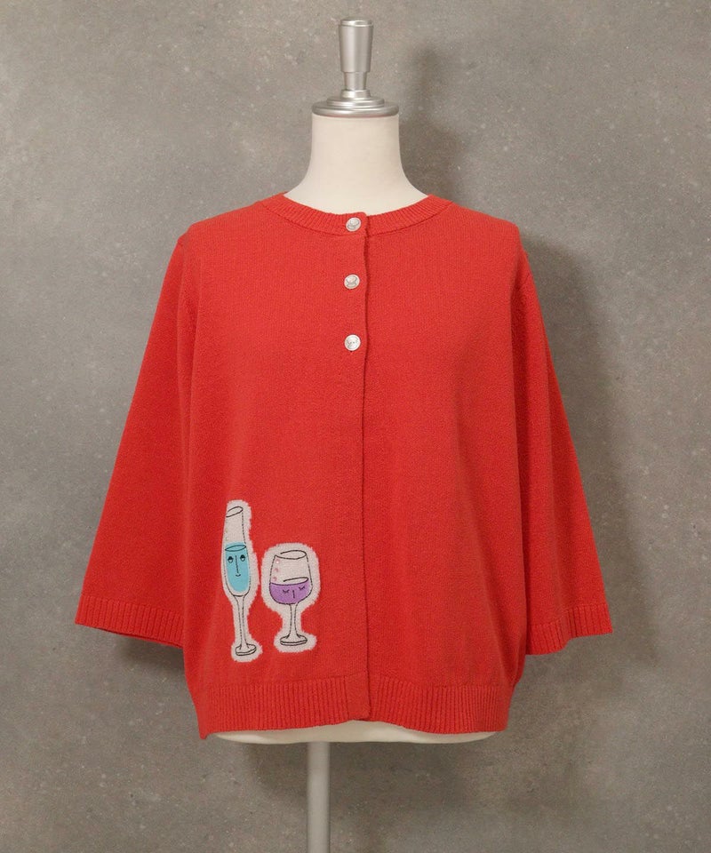 イラスト刺繍カーディガン（レッド）