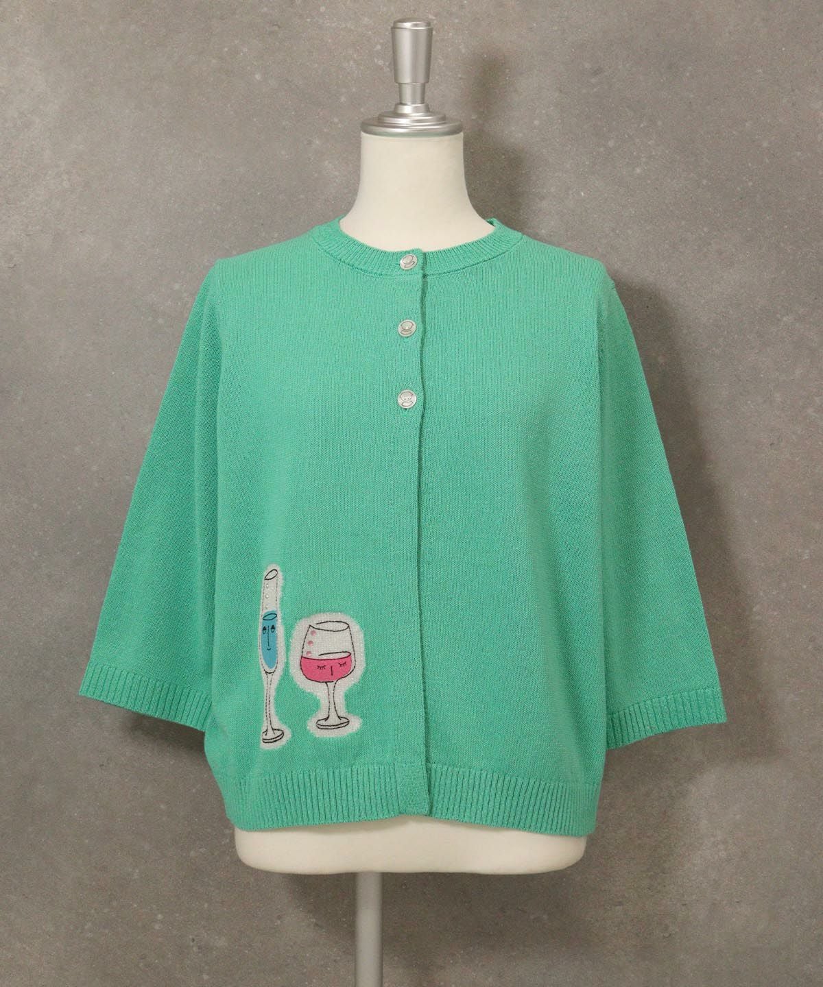 イラスト刺繍カーディガン（ライトグリーン）