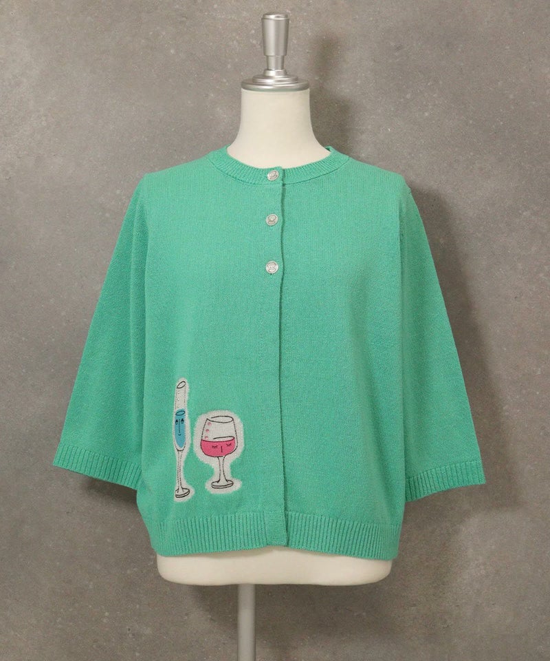 イラスト刺繍カーディガン（ライトグリーン）