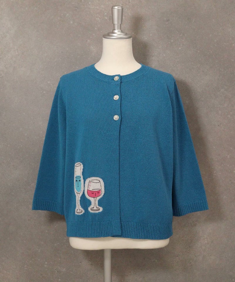 イラスト刺繍カーディガン（ブルー）