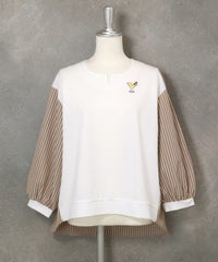 ストライプ切替プルオーバー（ホワイト×キャメル）