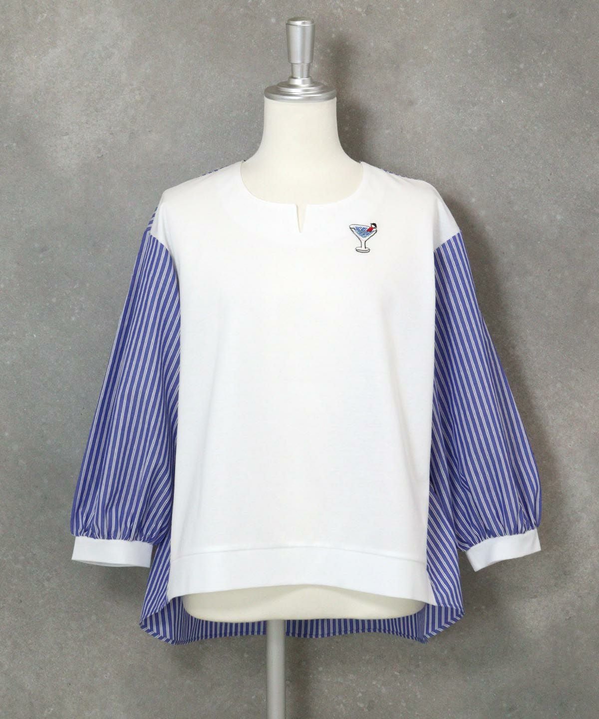 ストライプ切替プルオーバー（ホワイト×ブルー）