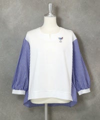 ストライプ切替プルオーバー（ホワイト×ブルー）