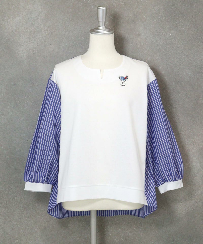 ストライプ切替プルオーバー（ホワイト×ブルー）