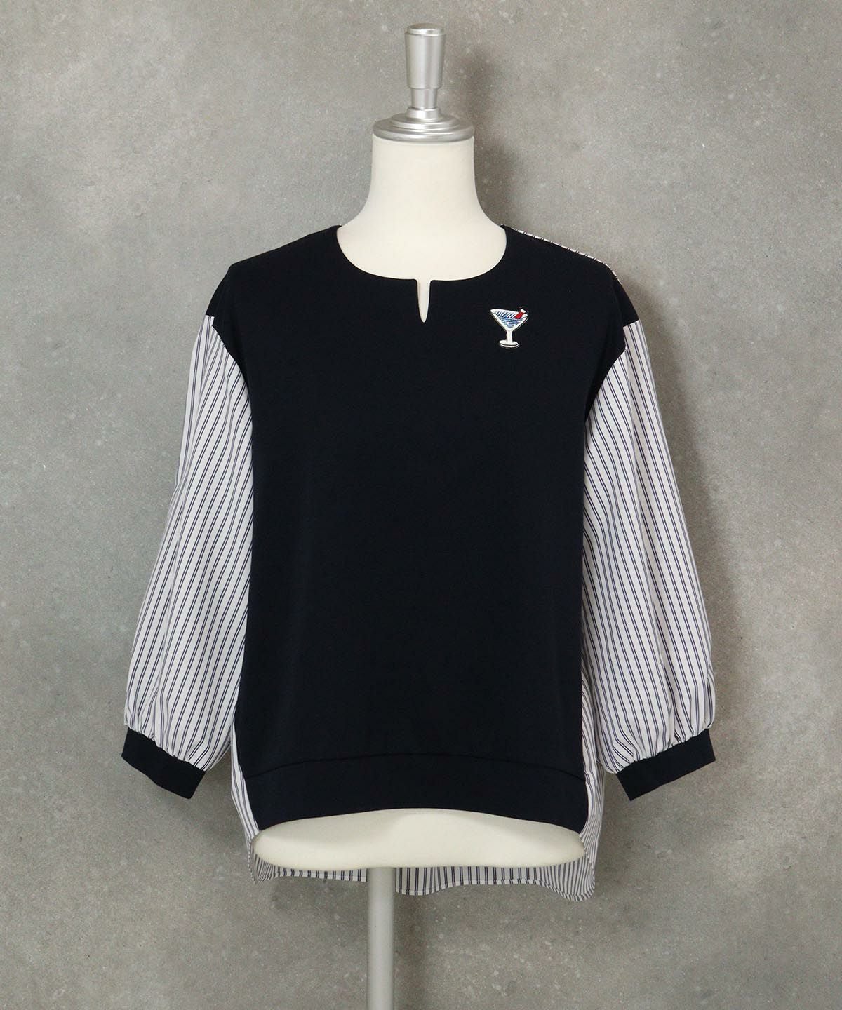 ストライプ切替プルオーバー（ネイビー×ホワイト）