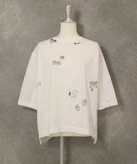 ハーフスリーブ刺繍プルオーバー（ホワイト×ブラック）