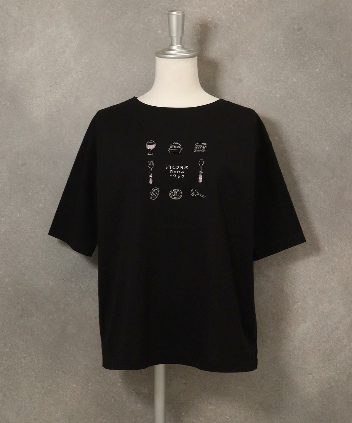 イラスト刺繍Tシャツ(ブラック)