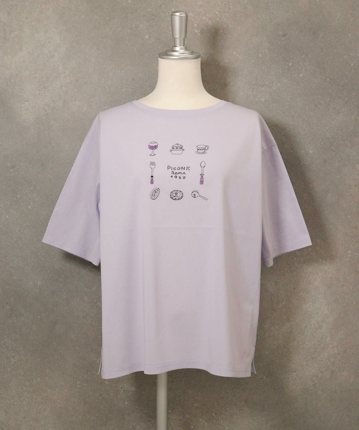 イラスト刺繍Tシャツ(ライトパープル)