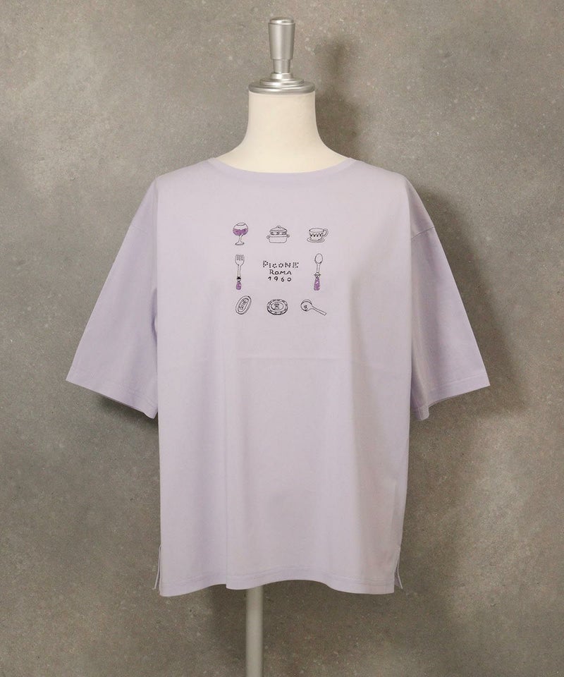 イラスト刺繍Tシャツ(ライトパープル)