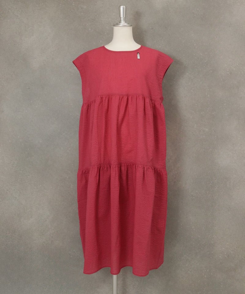 コットン100％ティアードワンピース（ピンク）