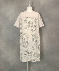 シフォン切替線画冷感ワンピース(ベージュ）