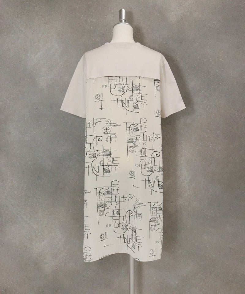 シフォン切替線画冷感ワンピース後(ベージュ）