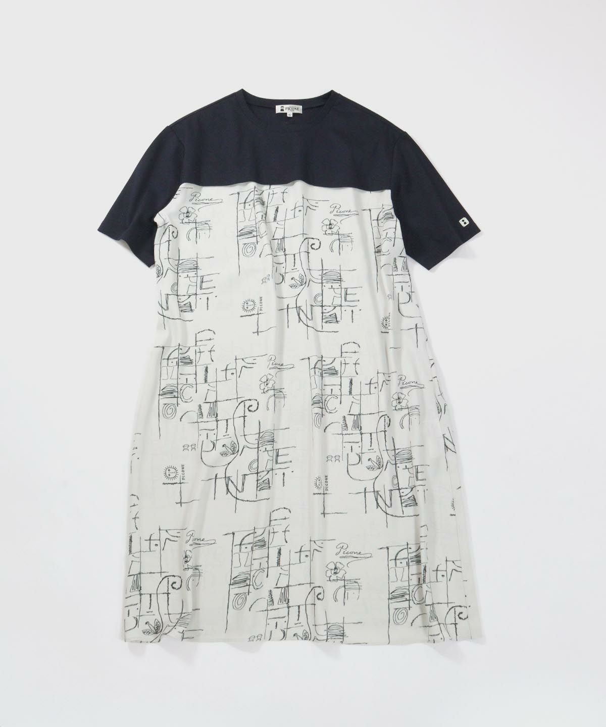 シフォン切替線画冷感ワンピース(ライトグレー）