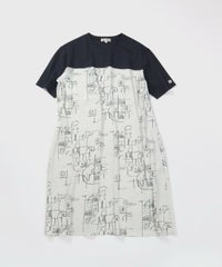 シフォン切替線画冷感ワンピース(ライトグレー）