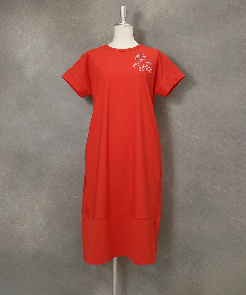 バックベルト刺繍ワンピース(レッド)