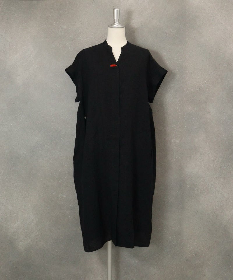 ビーズ刺繍リネンワンピース（ブラック）