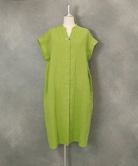 ビーズ刺繍リネンワンピース（ライトグリーン）