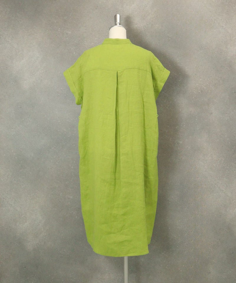 ビーズ刺繍リネンワンピース後（ライトグリーン）