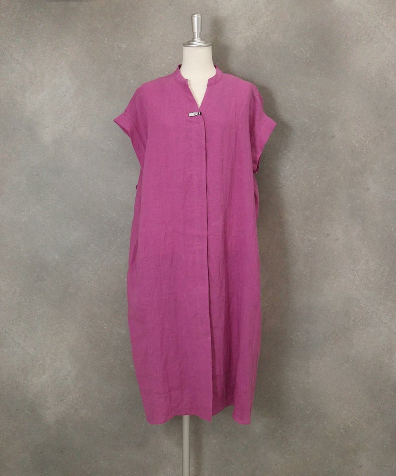 ビーズ刺繍リネンワンピース（パープル）