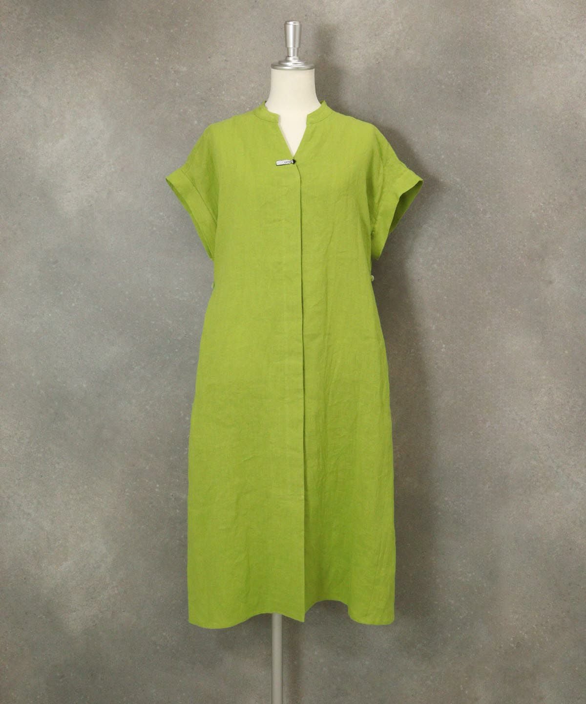 ビーズ刺繍リネンワンピース（ライトグリーン）