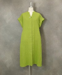 ビーズ刺繍リネンワンピース（ライトグリーン）