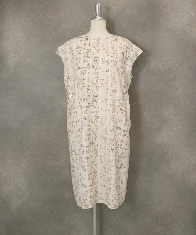 ストライプ総柄ワンピース(ベージュ)