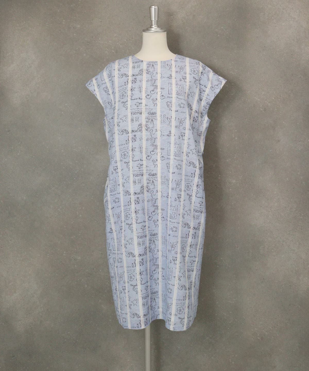 ストライプ総柄ワンピース(ブルー)