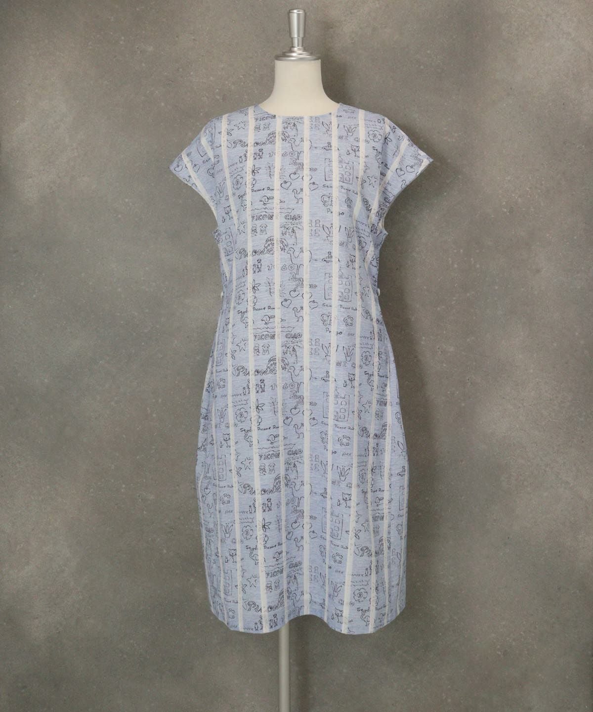 ストライプ総柄ワンピース(ブルー)