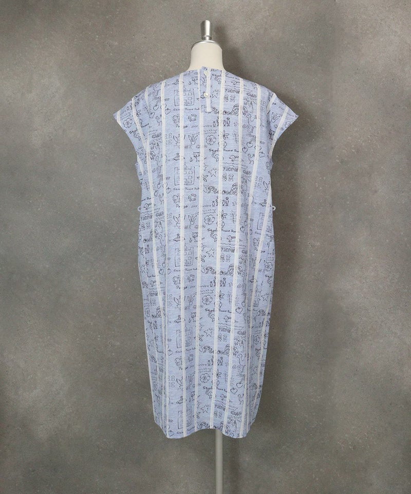 ストライプ総柄ワンピース後(ブルー)