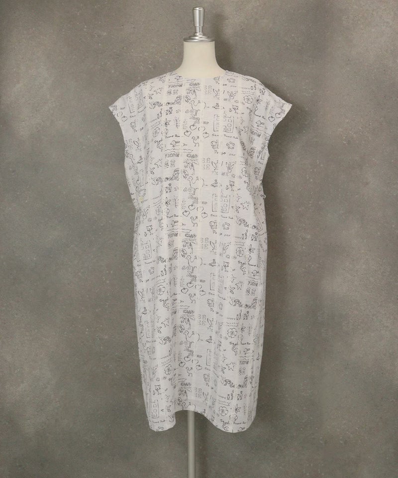 ストライプ総柄ワンピース(ライトグレー)