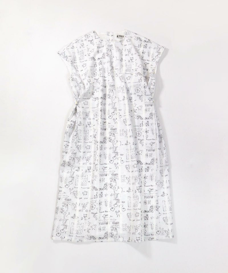 ストライプ総柄ワンピース(ライトグレー)