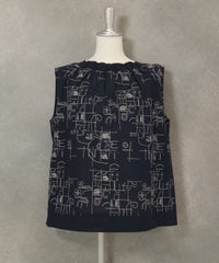 ギャザーネックノースリトップス（ネイビー）