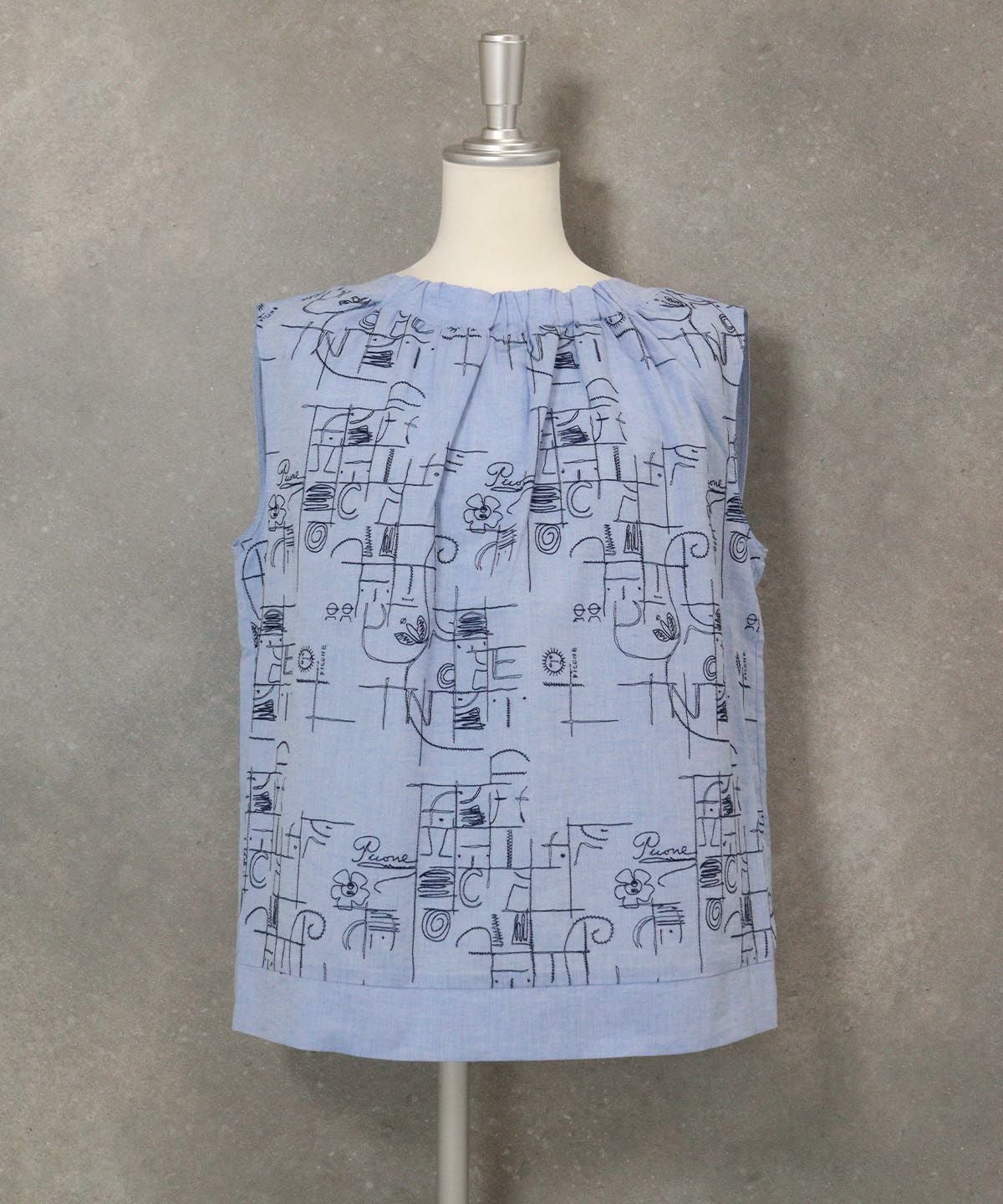 ギャザーネックノースリトップス（ブルー）