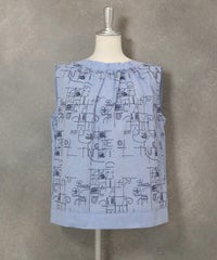 ギャザーネックノースリトップス（ブルー）