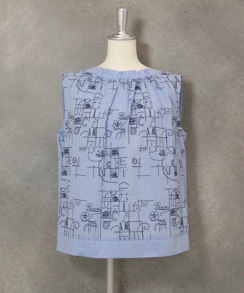 ギャザーネックノースリトップス（ブルー）