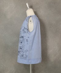 ギャザーネックノースリトップス横（ブルー）