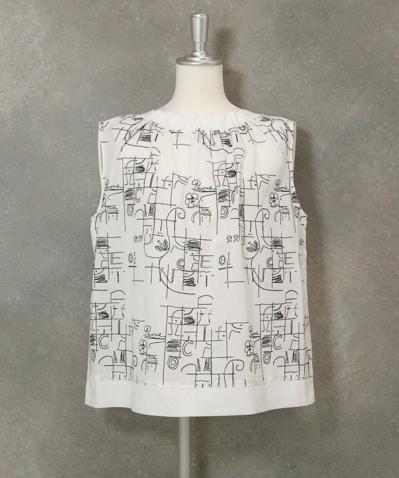 ギャザーネックノースリトップス（ホワイト）