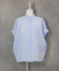 リネン刺繍ブラウス（ライトブルー）