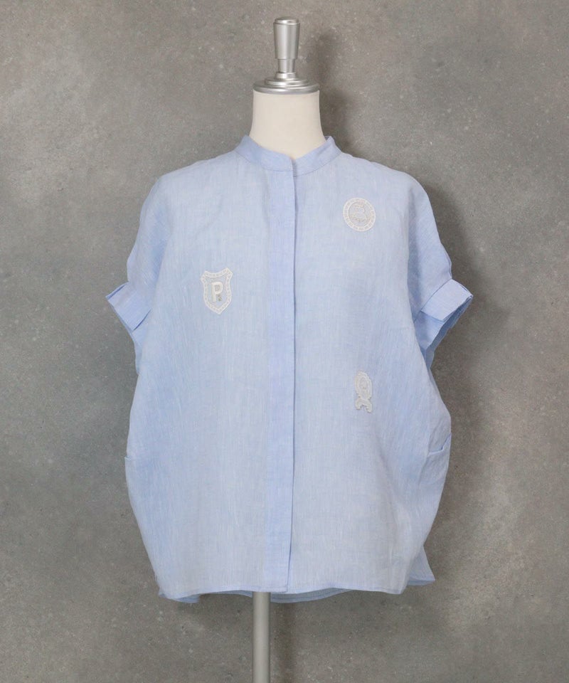 リネン刺繍ブラウス（ライトブルー）