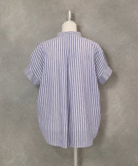 コットン×麻ストライプブラウス後（ネイビー）