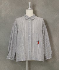 ストライプギャザーブラウス（ネイビー）