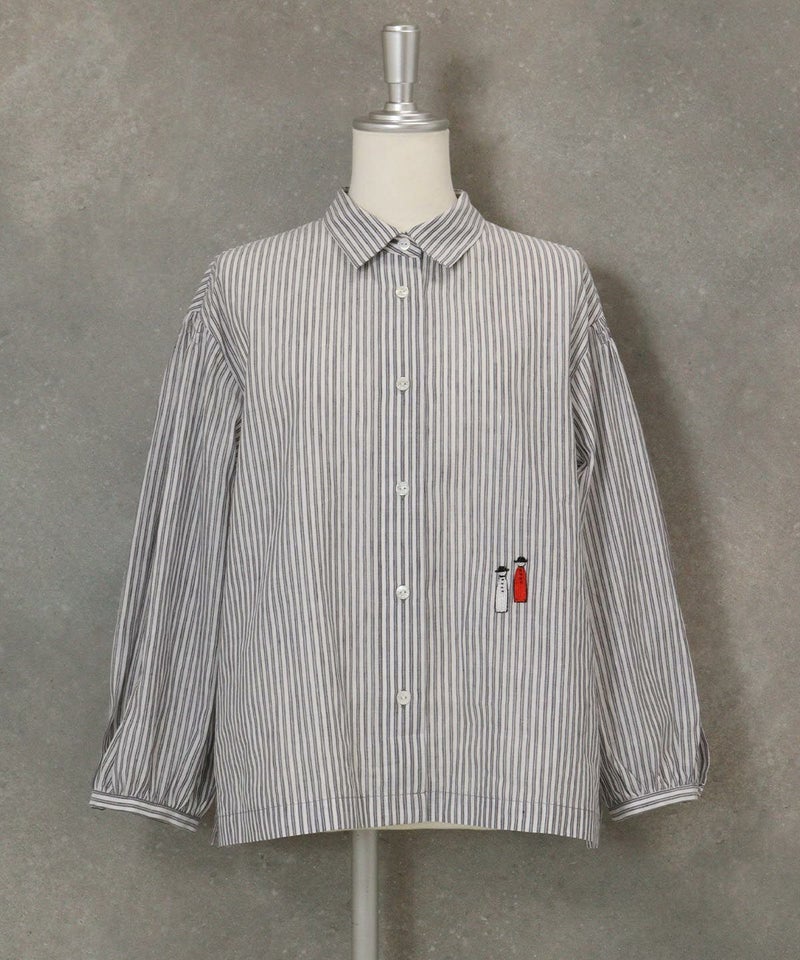 ストライプギャザーブラウス（ネイビー）