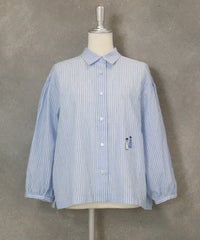 ストライプギャザーブラウス（ブルー）