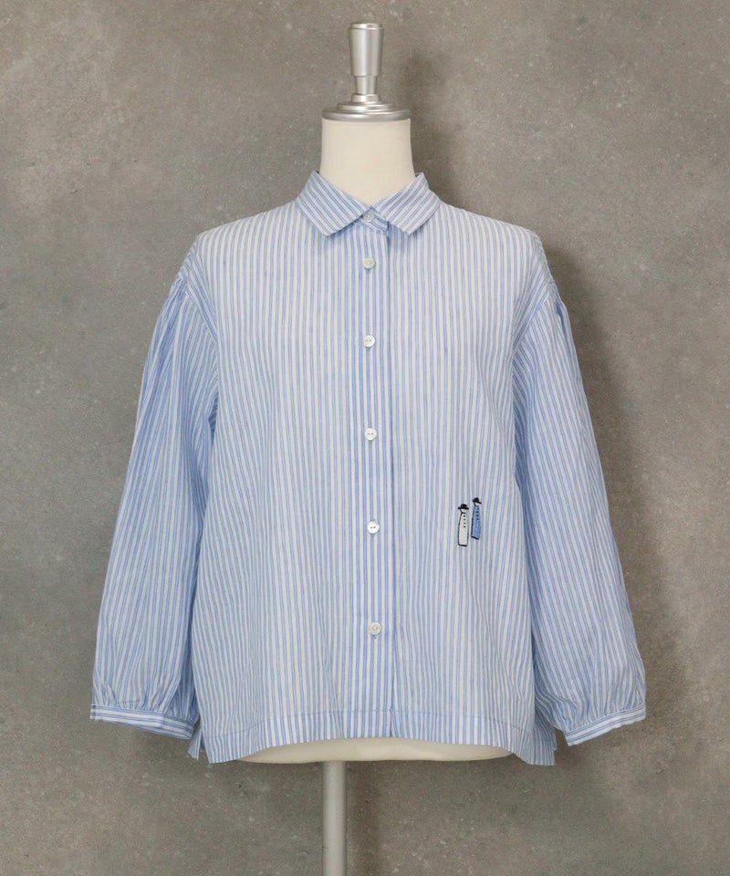 ストライプギャザーブラウス（ブルー）