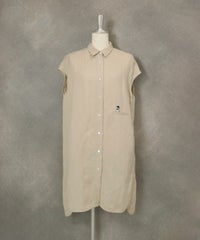 麻混冷感ロングブラウス後（ベージュ）