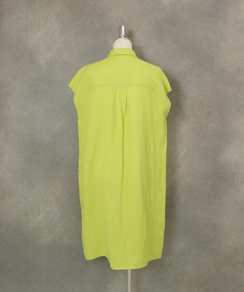 麻混冷感ロングブラウス後(イエロー）