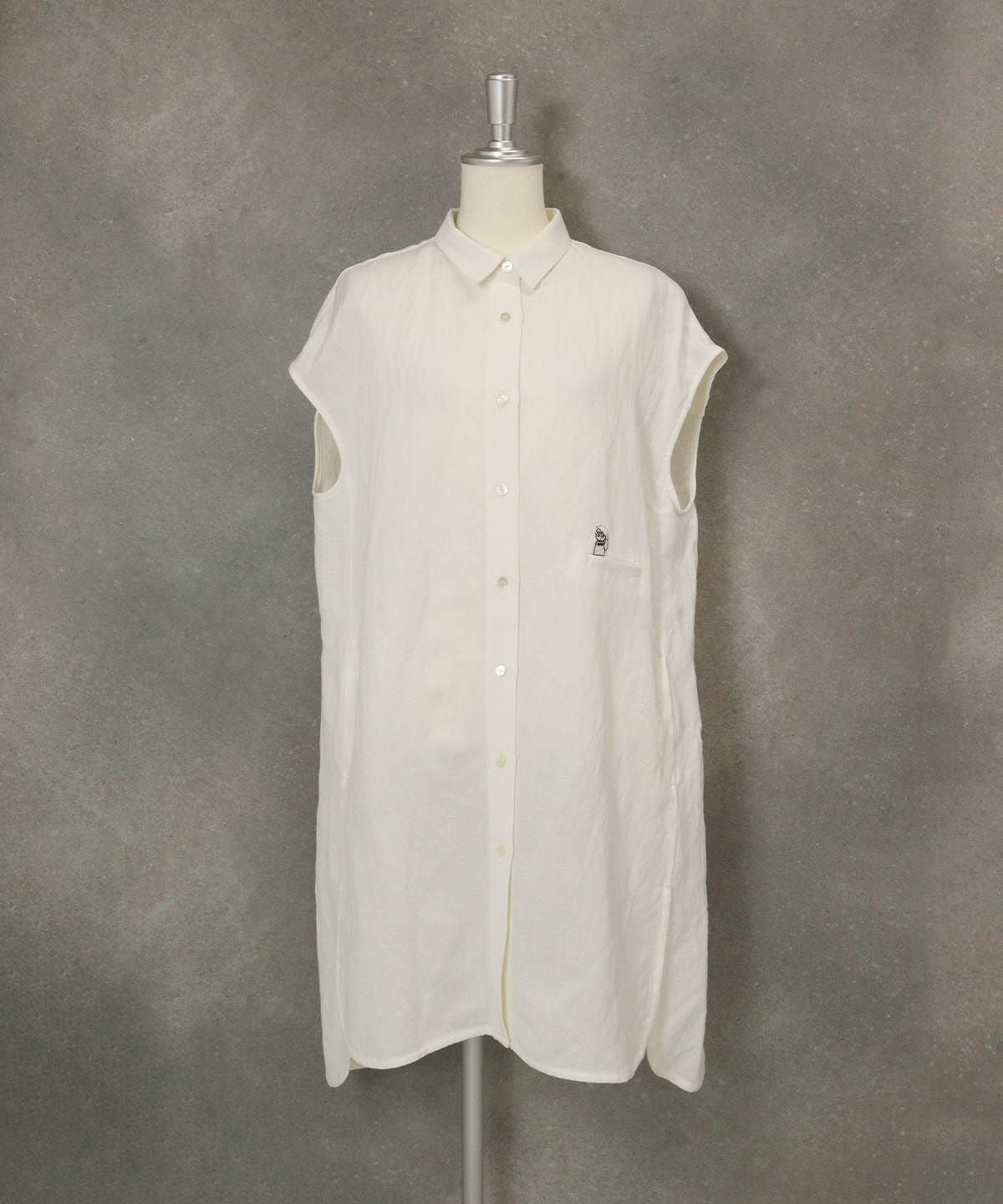 麻混冷感ロングブラウス(ホワイト）