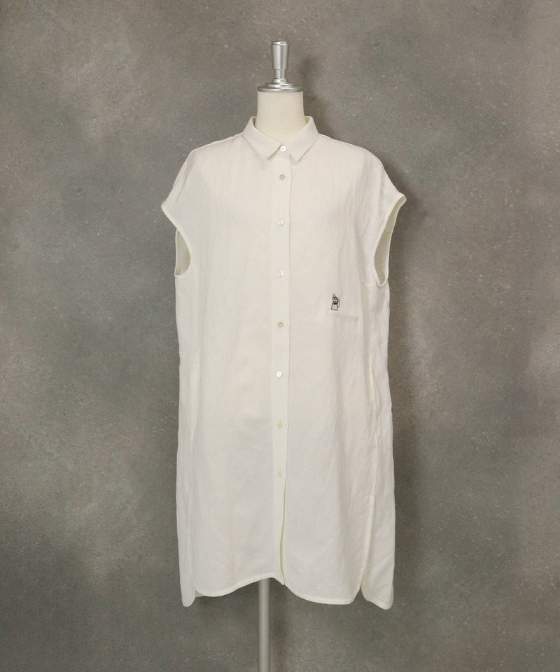 麻混冷感ロングブラウス(ホワイト）