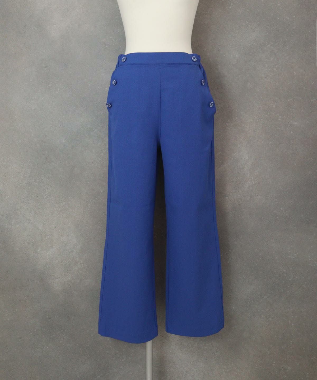 UV冷感綿麻混パンツ（ブルー）